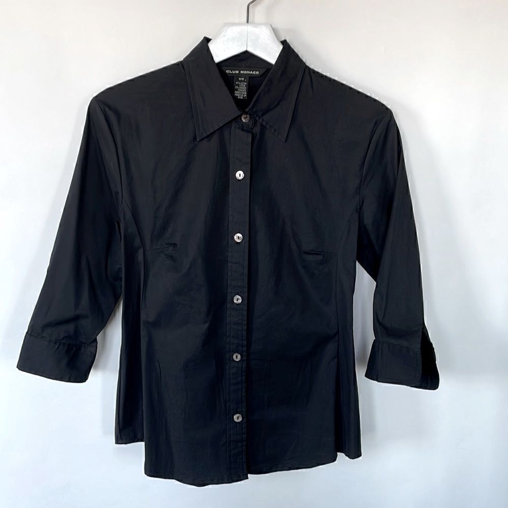 Club Monaco Vintage Black 3/4 Sleeve Button Down Shirt